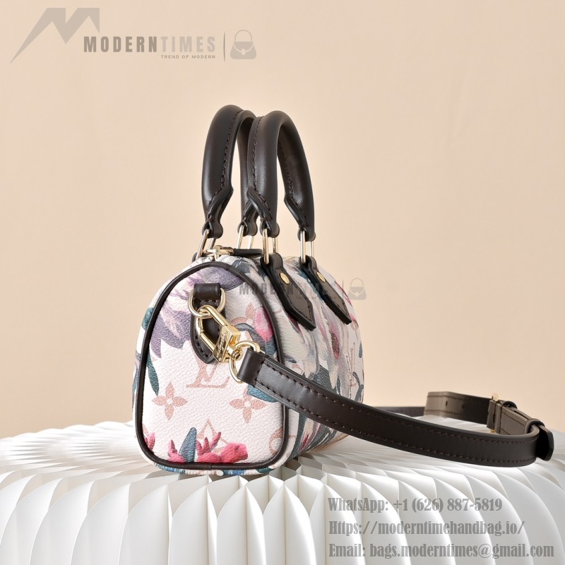  Louis Vuitton Nano Speedy M29149 Monogram Eden floral mini handbag with leather handle and shoulder strap