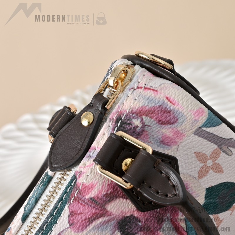  Louis Vuitton Nano Speedy M29149 Monogram Eden floral mini handbag with leather handle and shoulder strap