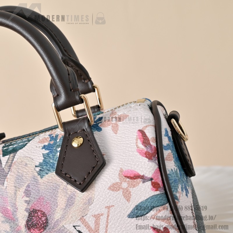  Louis Vuitton Nano Speedy M29149 Monogram Eden floral mini handbag with leather handle and shoulder strap