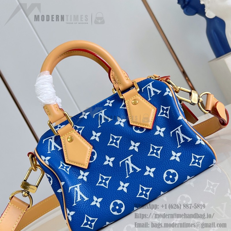  Louis Vuitton Speedy P9 Bandoulière 20 M28185 blue leather handbag with Monogram pattern and detachable strap