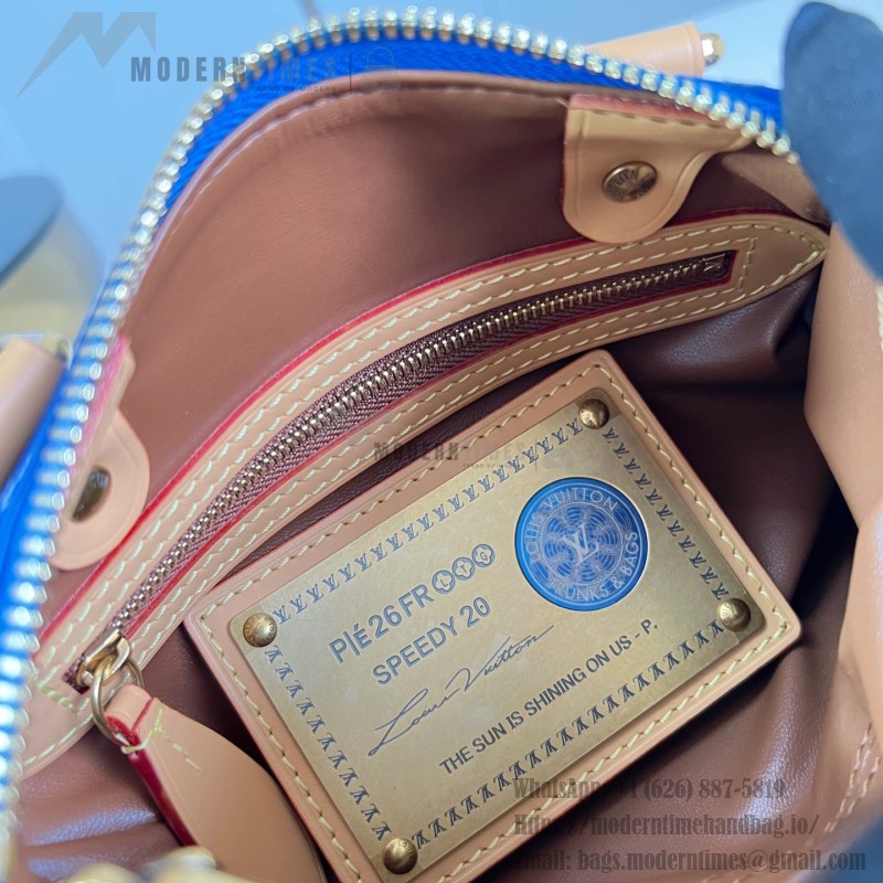  Louis Vuitton Speedy P9 Bandoulière 20 M28185 blue leather handbag with Monogram pattern and detachable strap