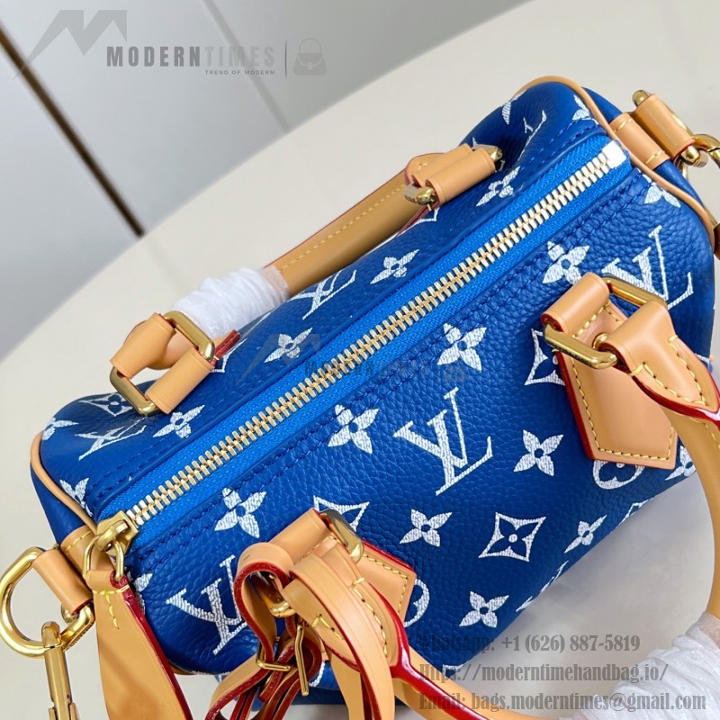  Louis Vuitton Speedy P9 Bandoulière 20 M28185 blue leather handbag with Monogram pattern and detachable strap
