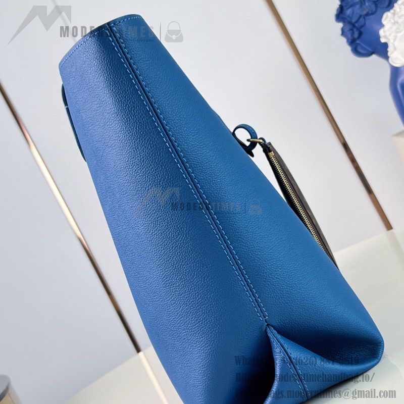 Louis Vuitton Low Key Cabas MM M25341 sky blue leather tote bag with padlock detail and adjustable handles