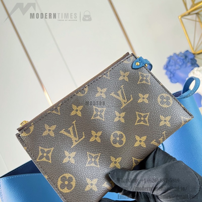 Louis Vuitton Low Key Cabas MM M25341 sky blue leather tote bag with padlock detail and adjustable handles