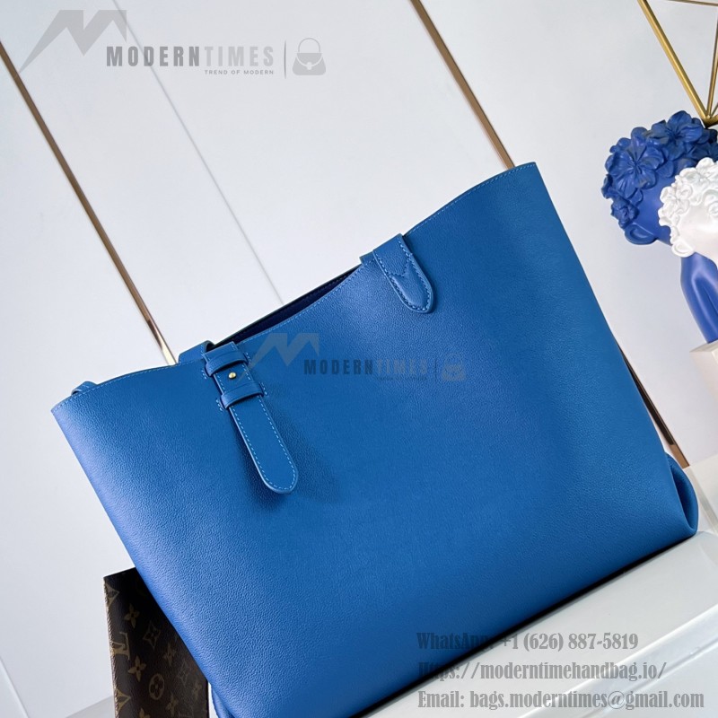 Louis Vuitton Low Key Cabas MM M25341 sky blue leather tote bag with padlock detail and adjustable handles