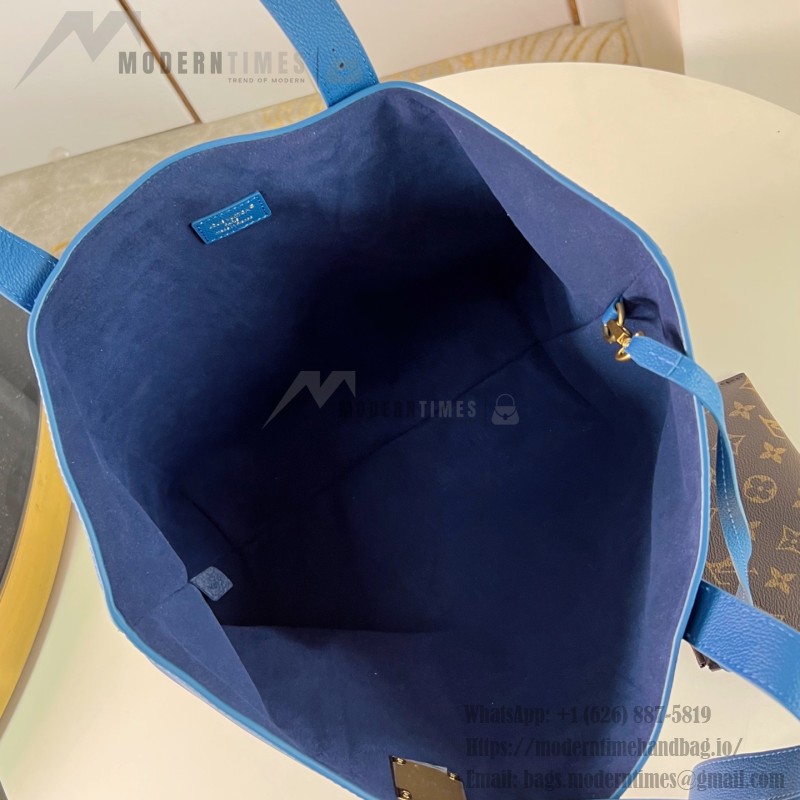 Louis Vuitton Low Key Cabas MM M25341 sky blue leather tote bag with padlock detail and adjustable handles