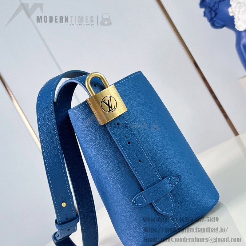 Louis Vuitton All In BB M27370 Low Key grained leather bucket bag with LV padlock and detachable Monogram pouch