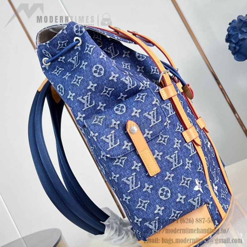 Louis Vuitton Christopher MM M27554 Monogram denim backpack with leather trim and side pockets