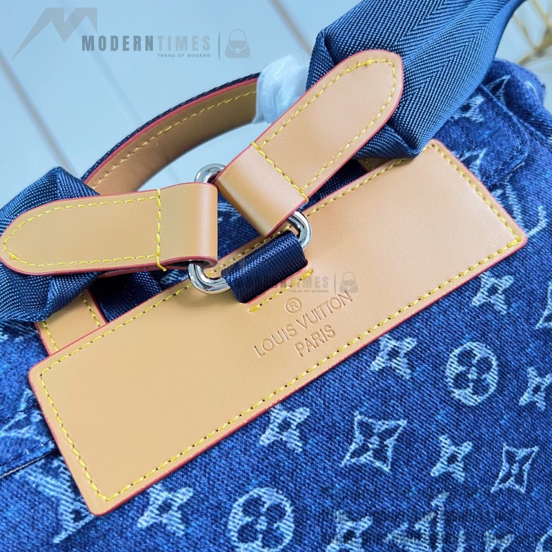 Louis Vuitton Christopher MM M27554 Monogram denim backpack with leather trim and side pockets