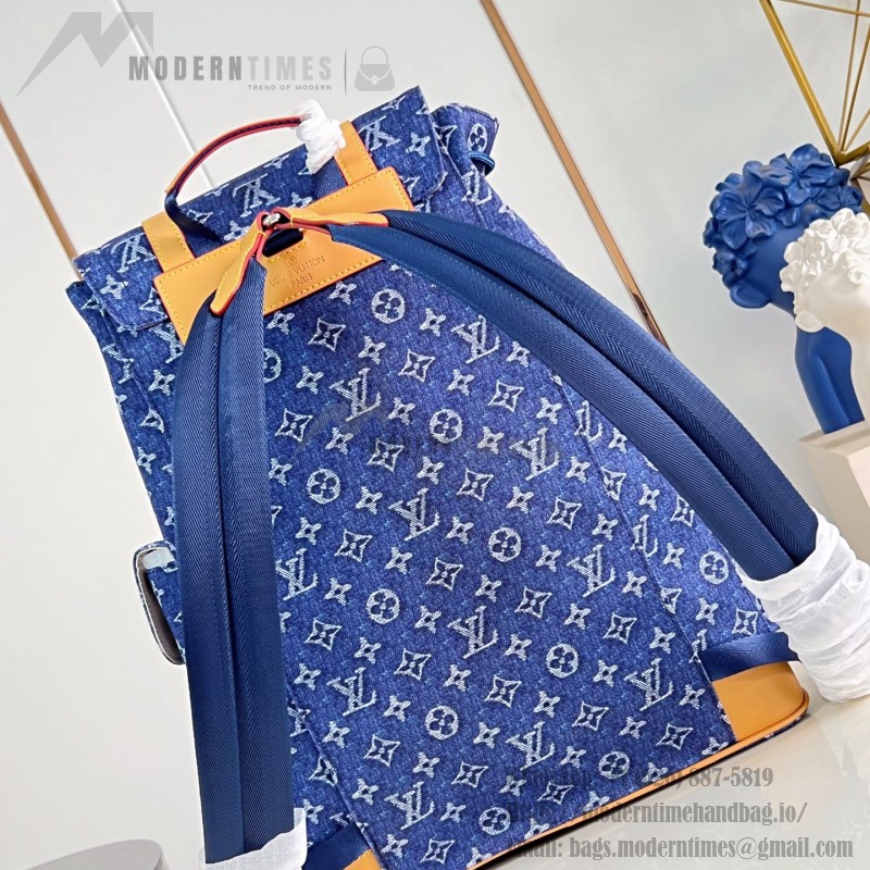 Louis Vuitton Christopher MM M27554 Monogram denim backpack with leather trim and side pockets