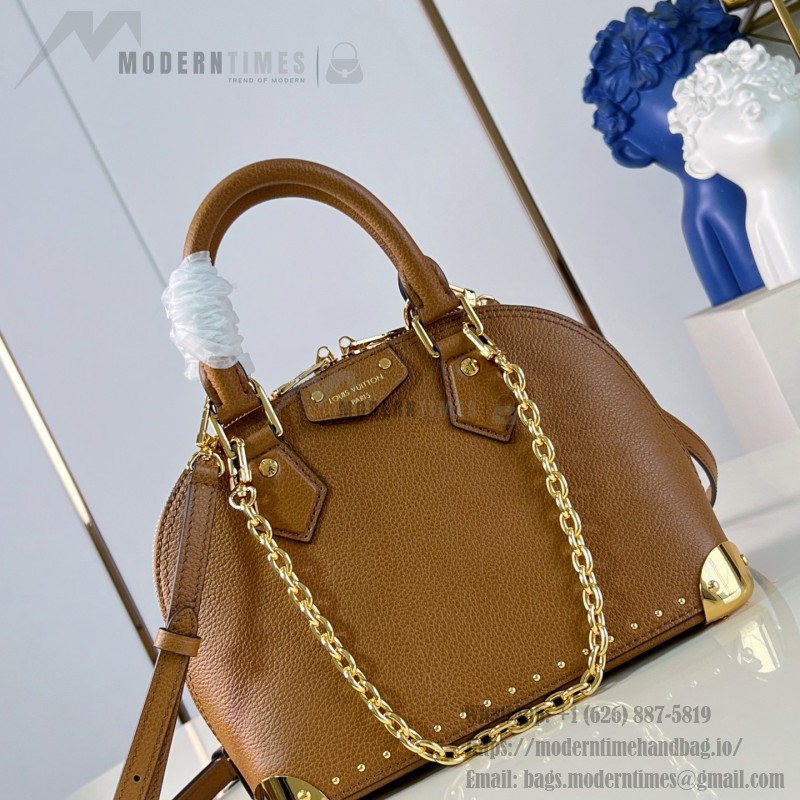 Louis Vuitton Alma Trunk BB M29445 black and M29091 brown leather handbag with padlock and chain detail