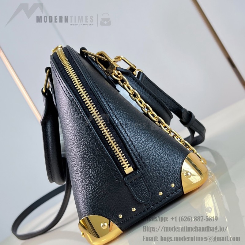 Louis Vuitton Alma Trunk BB M29445 black and M29091 brown leather handbag with padlock and chain detail