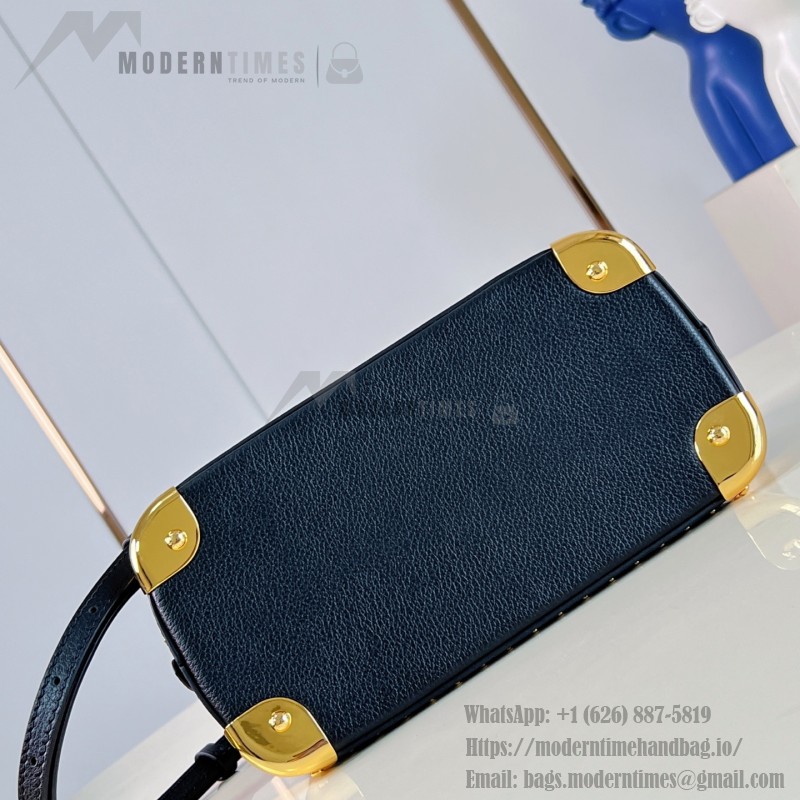 Louis Vuitton Alma Trunk BB M29445 black and M29091 brown leather handbag with padlock and chain detail
