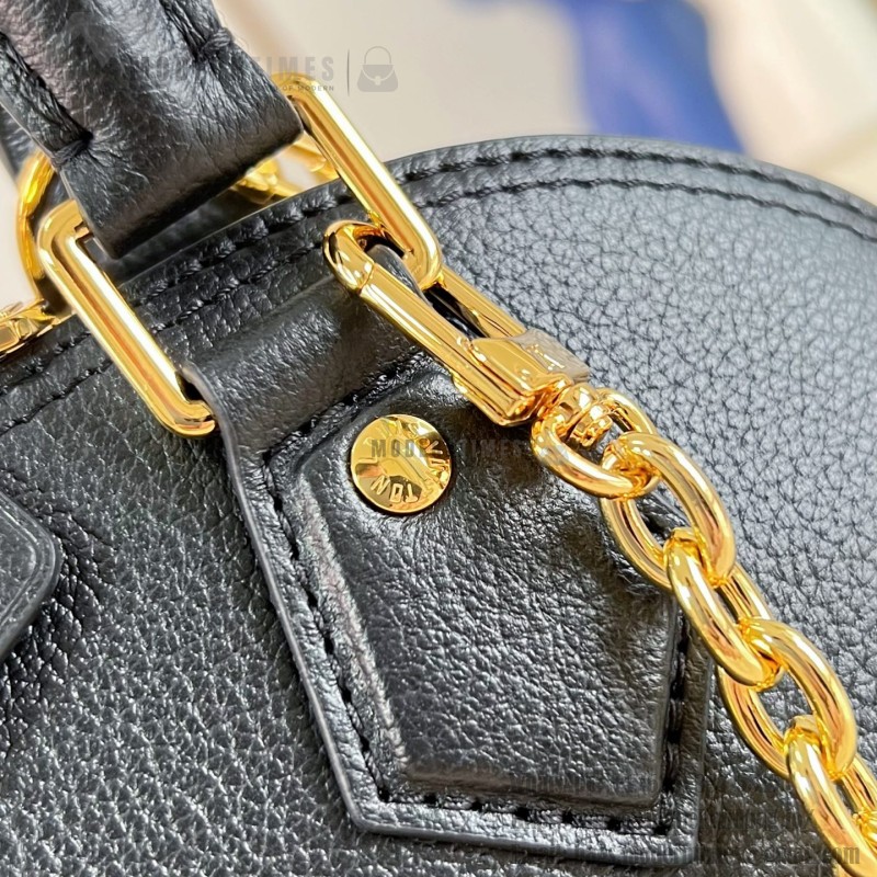 Louis Vuitton Alma Trunk BB M29445 black and M29091 brown leather handbag with padlock and chain detail
