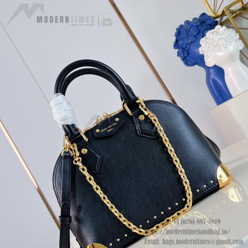 Louis Vuitton Alma Trunk BB M29445 black and M29091 brown leather handbag with padlock and chain detail