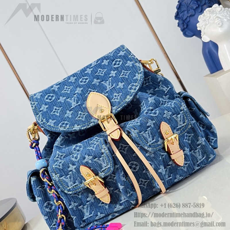 Louis Vuitton Montsouris Cargo M27330 Denim Rendez-Vous backpack with leather trim and braided charm