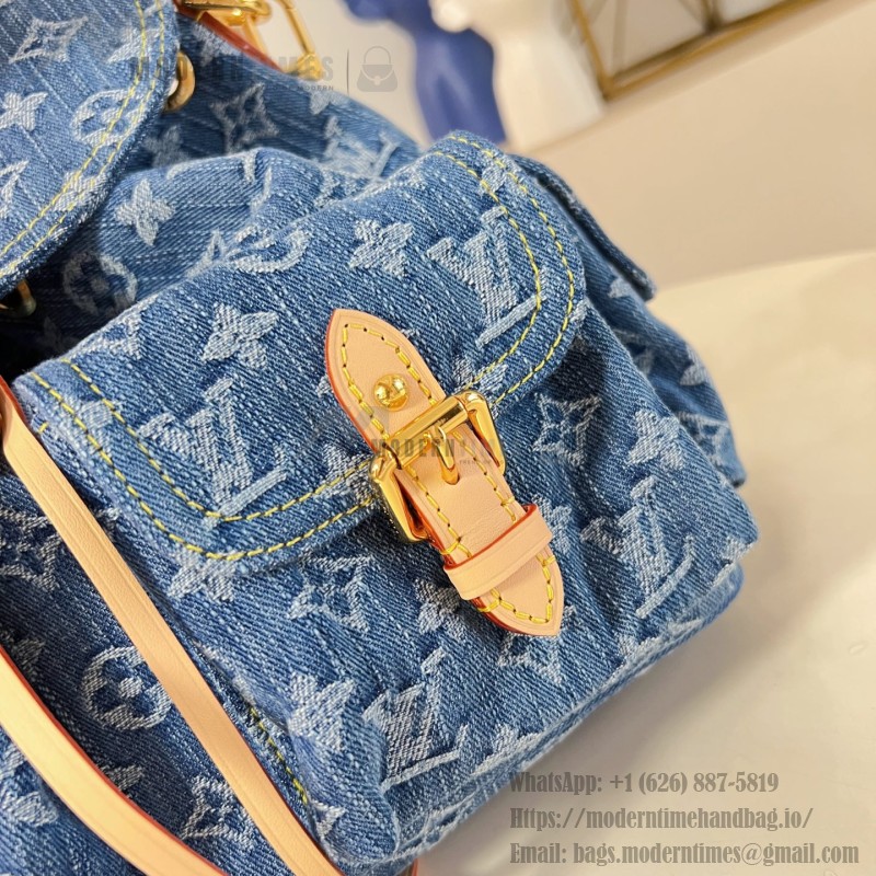 Louis Vuitton Montsouris Cargo M27330 Denim Rendez-Vous backpack with leather trim and braided charm