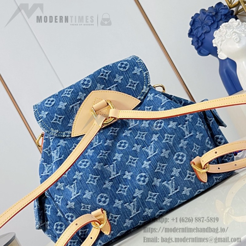 Louis Vuitton Montsouris Cargo M27330 Denim Rendez-Vous backpack with leather trim and braided charm