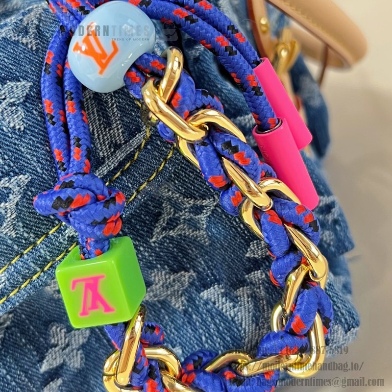 Louis Vuitton Montsouris Cargo M27330 Denim Rendez-Vous backpack with leather trim and braided charm