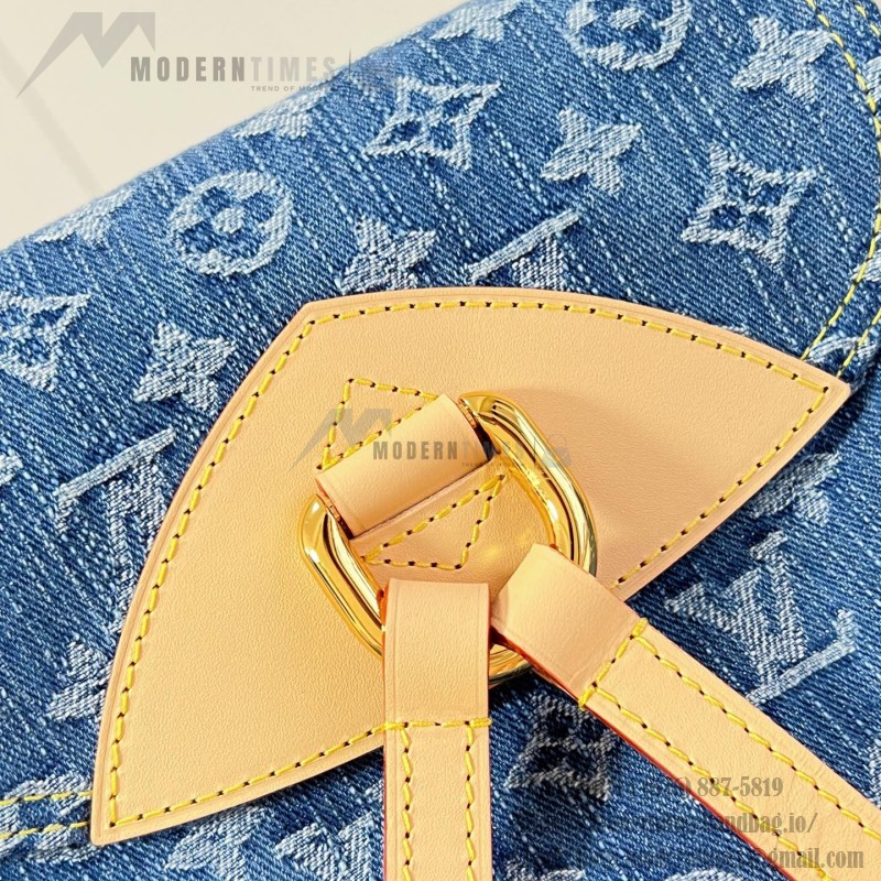Louis Vuitton Montsouris Cargo M27330 Denim Rendez-Vous backpack with leather trim and braided charm