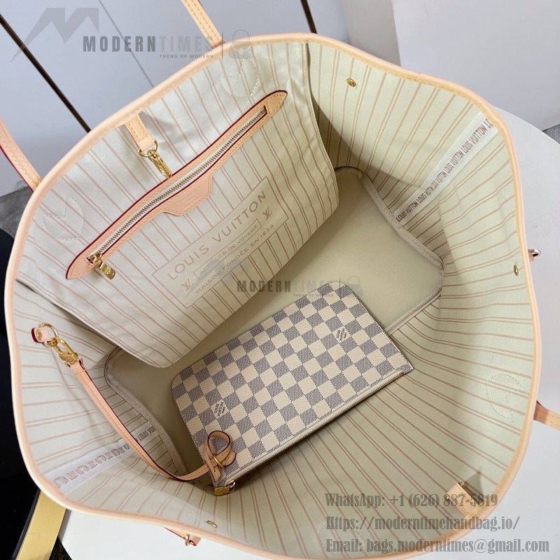Louis Vuitton Neverfull GM N40602 Damier Ebene canvas tote bag with steel hardware and detachable zip pouch