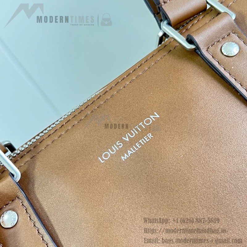 Louis Vuitton Needle M28000 Monogram canvas handbag with leather side bands and top handle