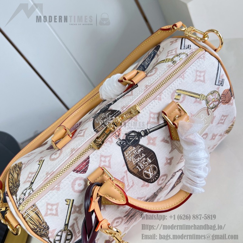  Louis Vuitton Getaway Speedy 30 Soft M29377 Flight Mode canvas handbag with horizontal print and detachable key holder