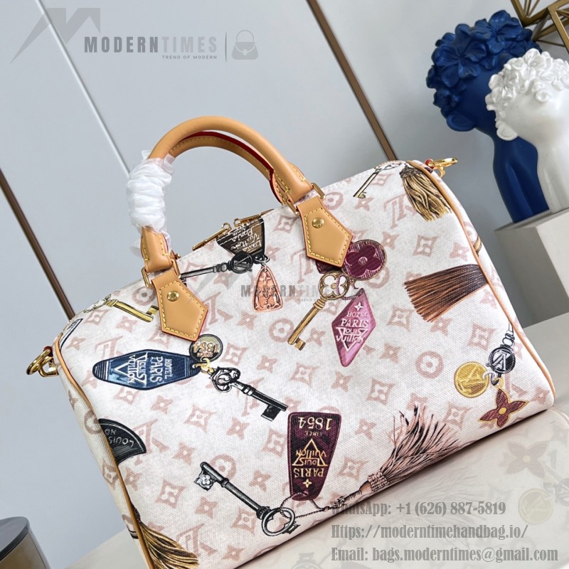  Louis Vuitton Getaway Speedy 30 Soft M29377 Flight Mode canvas handbag with horizontal print and detachable key holder