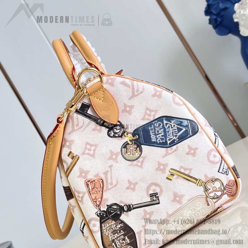  Louis Vuitton Getaway Speedy 30 Soft M29377 Flight Mode canvas handbag with horizontal print and detachable key holder