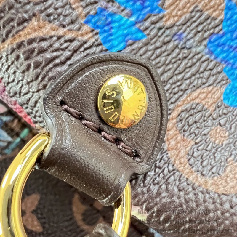 Louis Vuitton Neverfull MM M28918 Monogram Eden floral canvas tote bag with cowhide leather trim and adjustable side laces