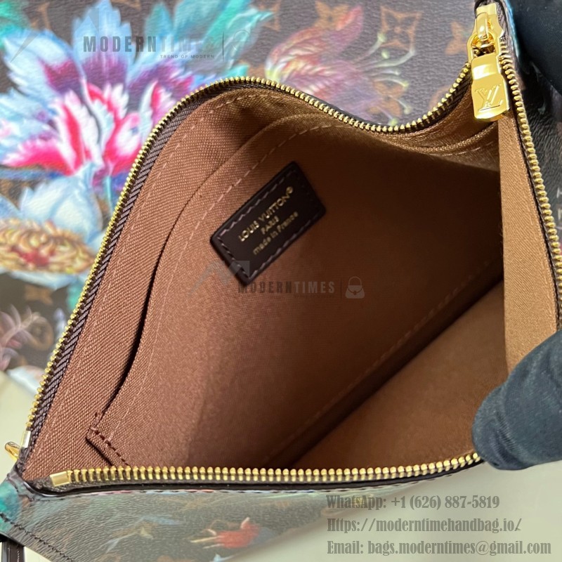 Louis Vuitton Neverfull MM M28918 Monogram Eden floral canvas tote bag with cowhide leather trim and adjustable side laces