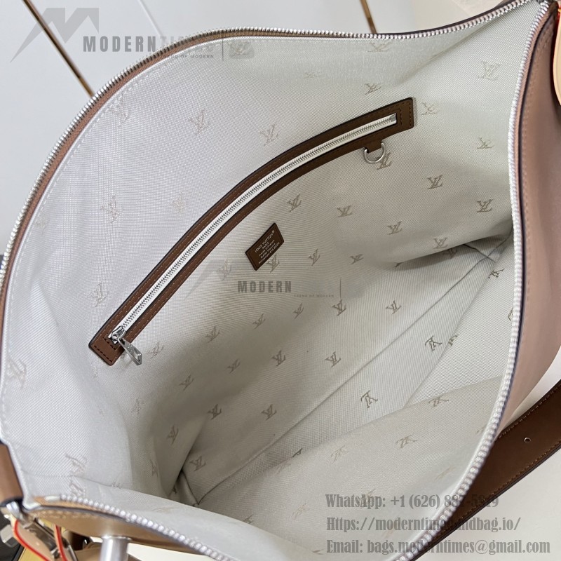 Louis Vuitton Vagabond Hobo M28392 soft tanned leather shoulder bag with an adjustable woven strap, padlock, and LV Blason jacquard lining
