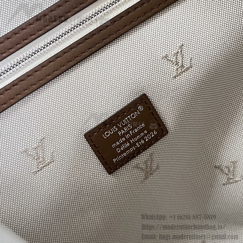 Louis Vuitton Vagabond Hobo M28392 soft tanned leather shoulder bag with an adjustable woven strap, padlock, and LV Blason jacquard lining