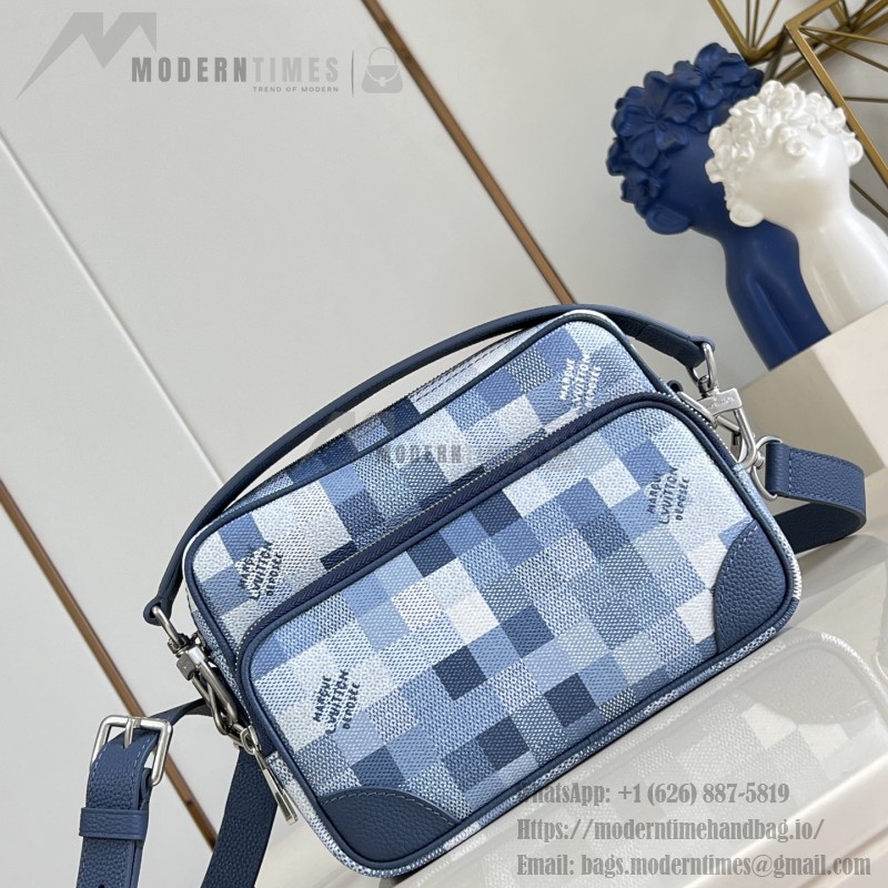  Louis Vuitton Nil M28606 Damoflage coated canvas crossbody bag with camouflage Damier pattern, detachable top handle, and adjustable wide strap
