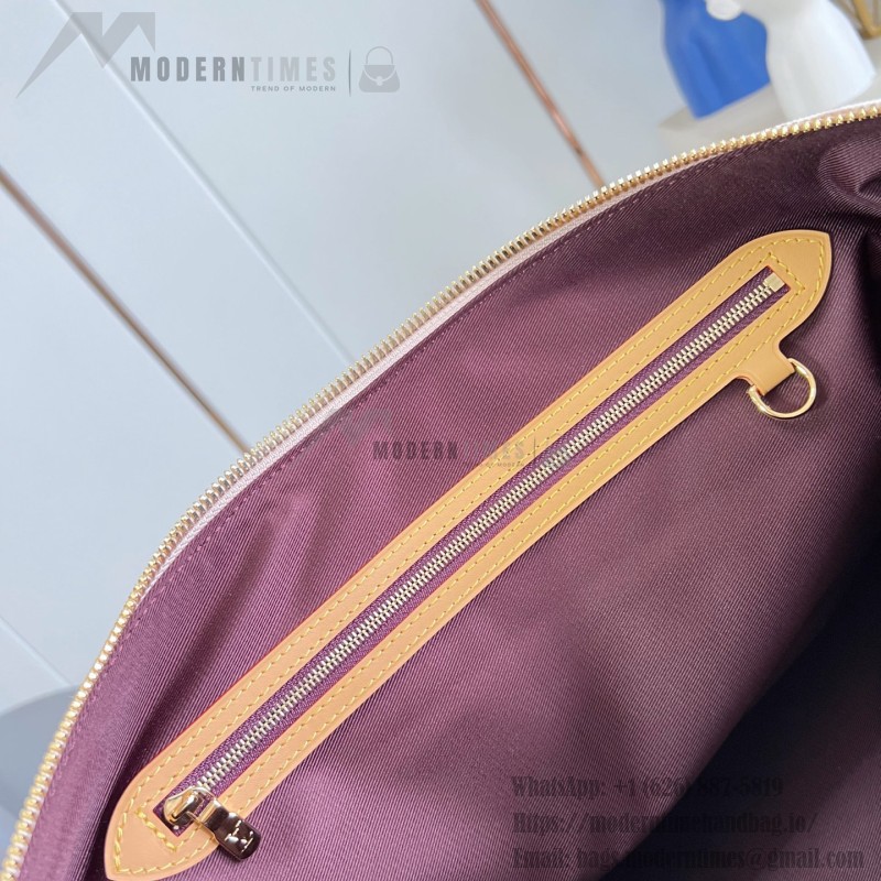  Louis Vuitton Keepall Bandoulière 45 M28780 Monogram Dune travel bag with vintage hotel key print, leather handles, and detachable shoulder strap