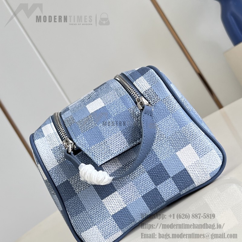 Louis Vuitton Dopp Kit M28847 Damoflage coated canvas toiletry bag with pixelated camouflage pattern, dual zippers, and washable lining