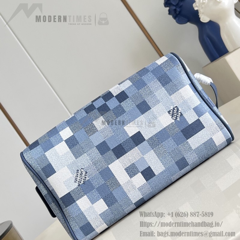 Louis Vuitton Dopp Kit M28847 Damoflage coated canvas toiletry bag with pixelated camouflage pattern, dual zippers, and washable lining