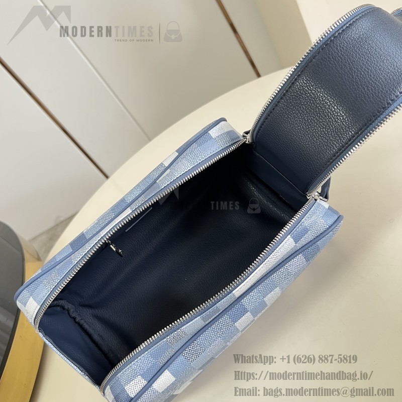 Louis Vuitton Dopp Kit M28847 Damoflage coated canvas toiletry bag with pixelated camouflage pattern, dual zippers, and washable lining