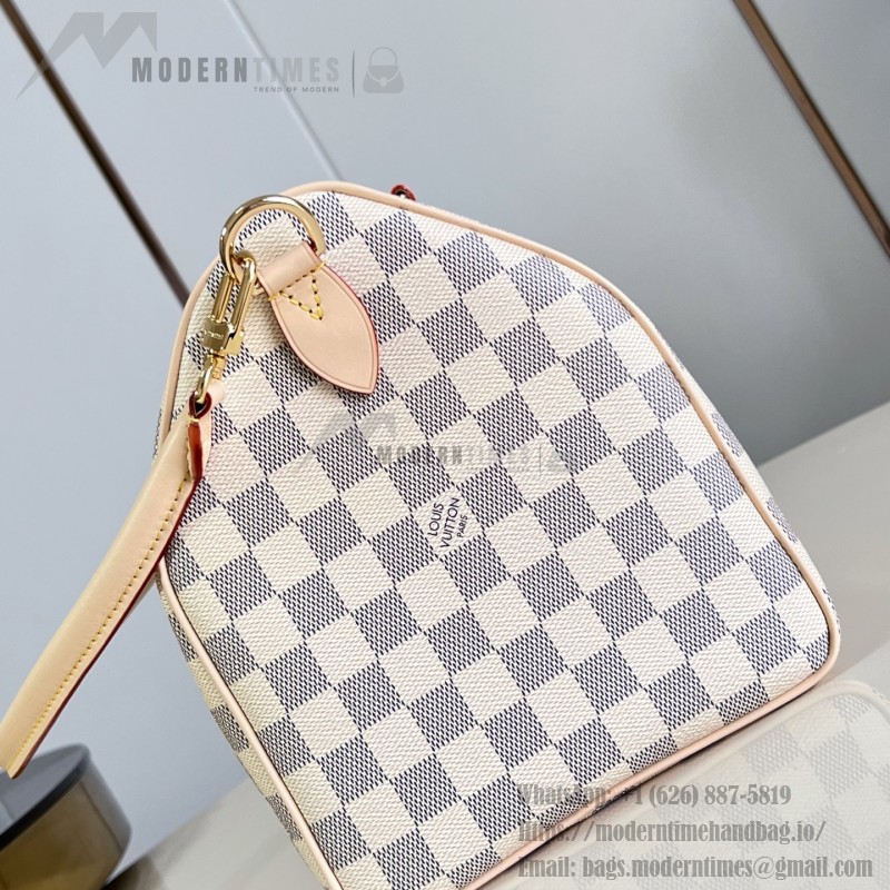  Louis Vuitton Speedy Bandoulière 30 N40908 Damier Azur Canvas Handbag with Braided Leather Handles