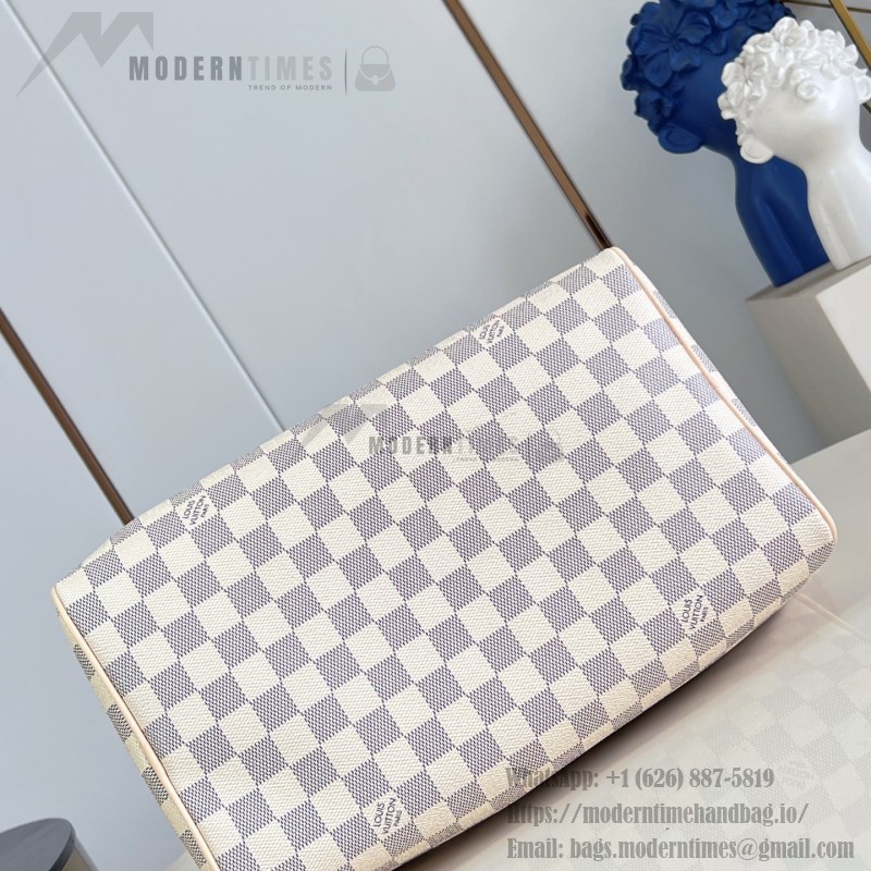  Louis Vuitton Speedy Bandoulière 30 N40908 Damier Azur Canvas Handbag with Braided Leather Handles