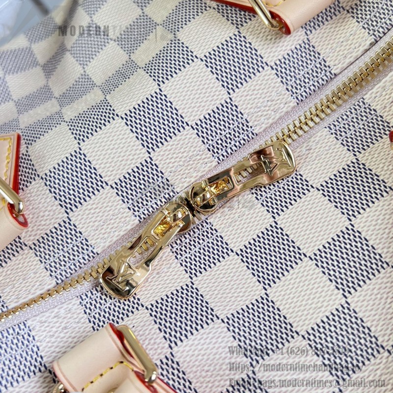  Louis Vuitton Speedy Bandoulière 30 N40908 Damier Azur Canvas Handbag with Braided Leather Handles