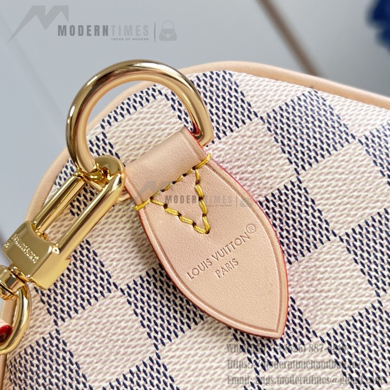  Louis Vuitton Speedy Bandoulière 30 N40908 Damier Azur Canvas Handbag with Braided Leather Handles