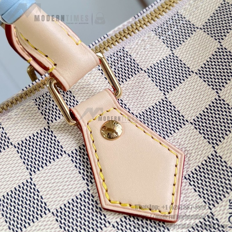  Louis Vuitton Speedy Bandoulière 30 N40908 Damier Azur Canvas Handbag with Braided Leather Handles