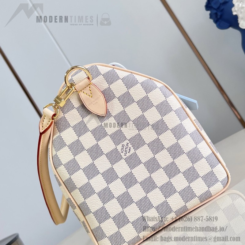  Louis Vuitton Speedy Bandoulière 30 N40908 Damier Azur Canvas Handbag with Braided Leather Handles