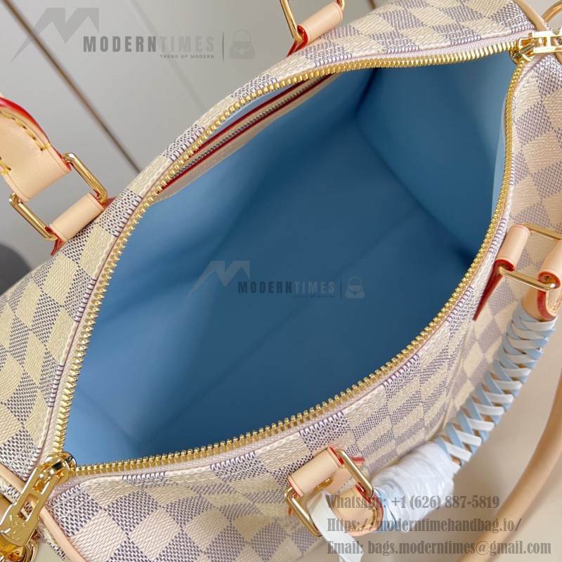  Louis Vuitton Speedy Bandoulière 30 N40908 Damier Azur Canvas Handbag with Braided Leather Handles