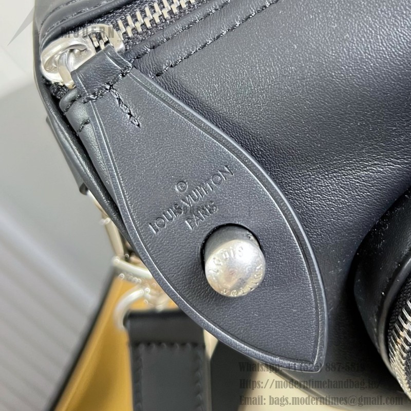 Louis Vuitton Keepall Cargo Bandoulière 35 M28100 Black Soft Calfskin Leather Travel Bag with Front Zip Pocket