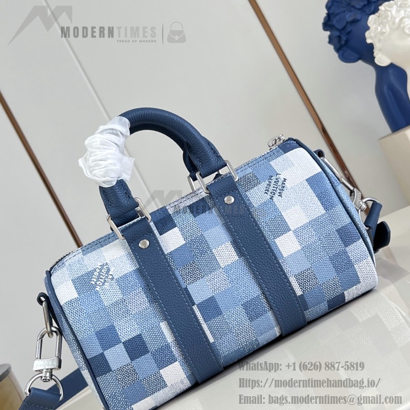 Louis Vuitton Keepall Bandoulière 25 M28600 Damoflage Coated Canvas Travel Bag with Leather Handles