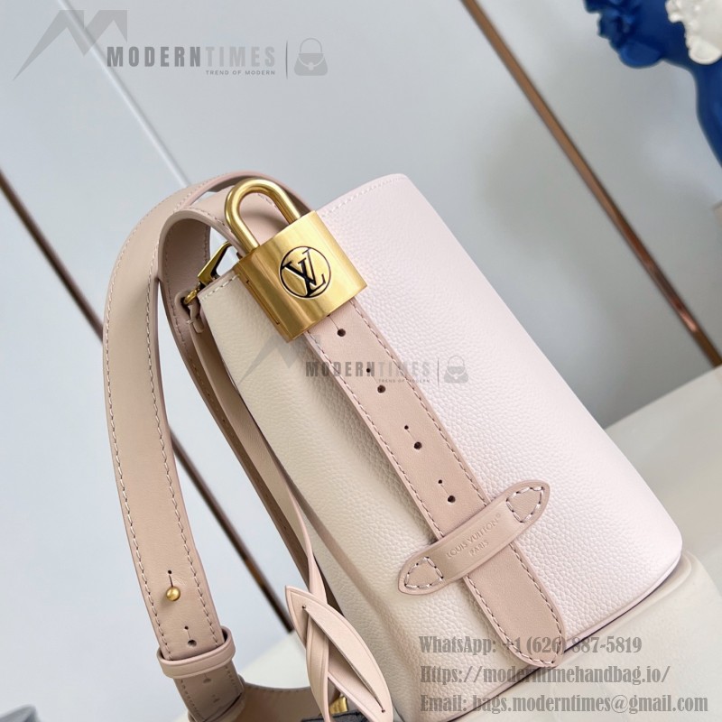 Louis Vuitton All In BB M29112 Low Key Grained Calfskin Leather Bucket Bag with LV Padlock and Monogram Pouch