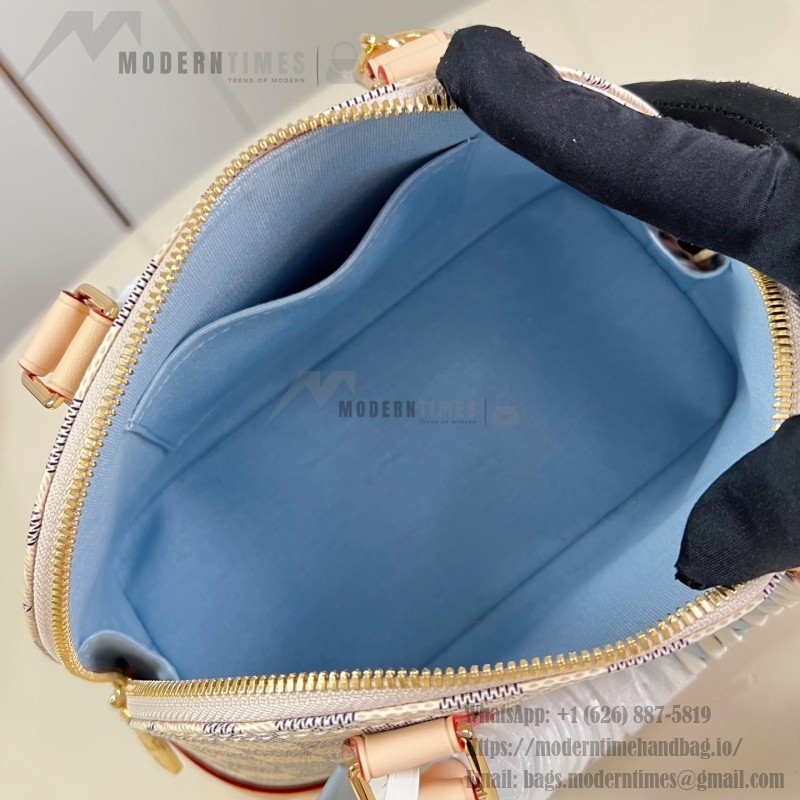 Louis Vuitton Alma BB N40902 Damier Azur Canvas Handbag with Braided Leather Handles and Gold Padlock