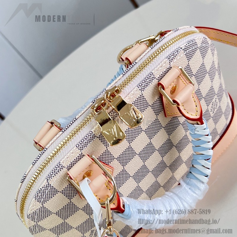Louis Vuitton Alma BB N40902 Damier Azur Canvas Handbag with Braided Leather Handles and Gold Padlock